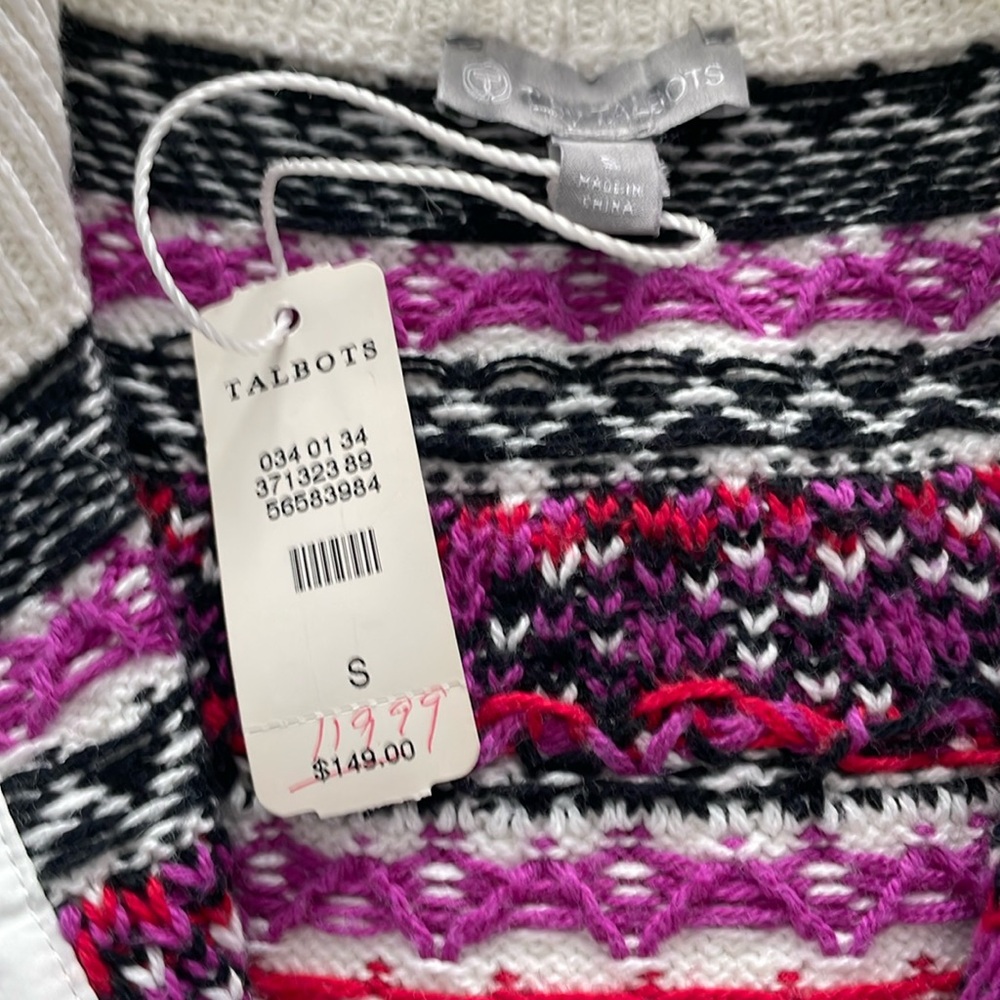 NWT Talbots Women's White and Pink Patterned Sweater, size small - Picture 2 of 5
